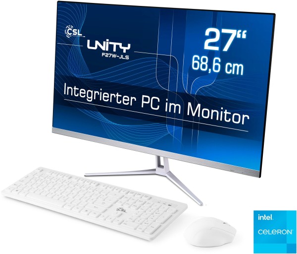 CSL Unity F27-JLS PC (27 Zoll, Intel® Celeron N5100, Intel® UHD Graphics, 8 GB RAM, 256 GB SSD, passiver CPU-Kühler)