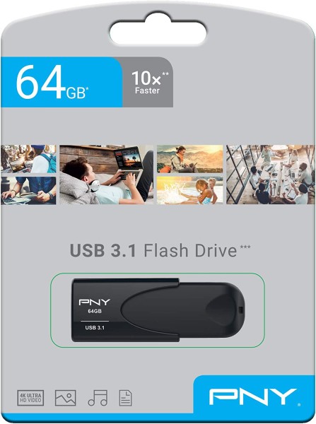 PNY Attaché 4 64GB USB-Stick USB 3.1 bis zu 80MB/s, Schwarz